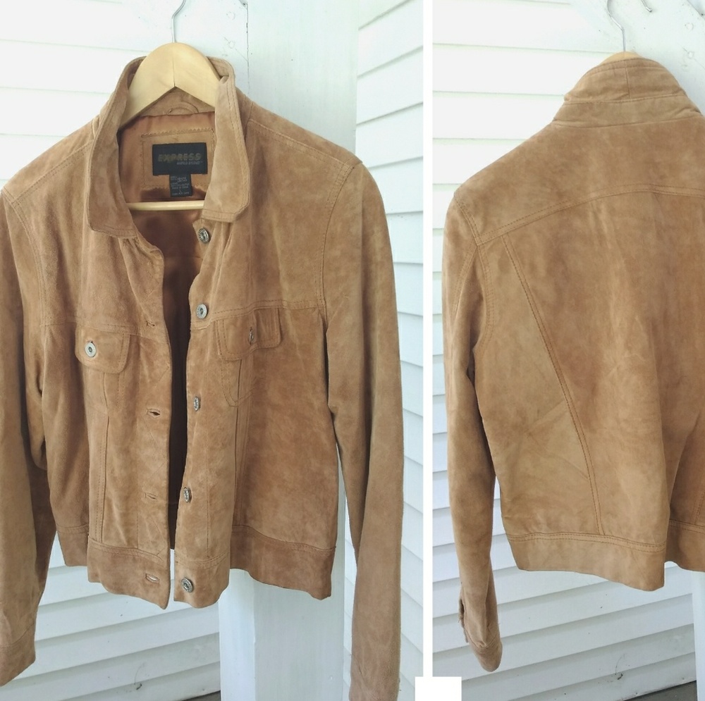 Vintage Express Suede Lined Jacket Brown Tan Carmel L